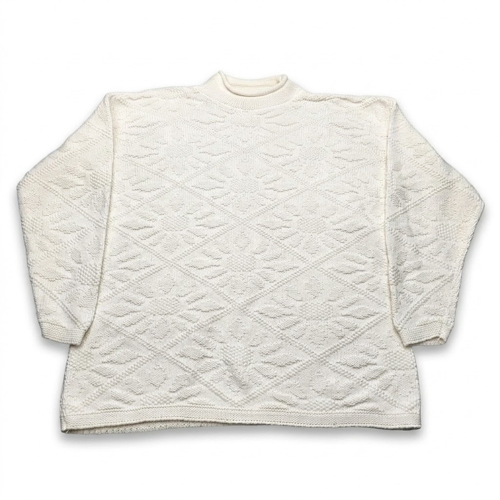 Bella Cottons Vintage Sweater Womens Small Cream Chunky Knit Mock Neck USA Made